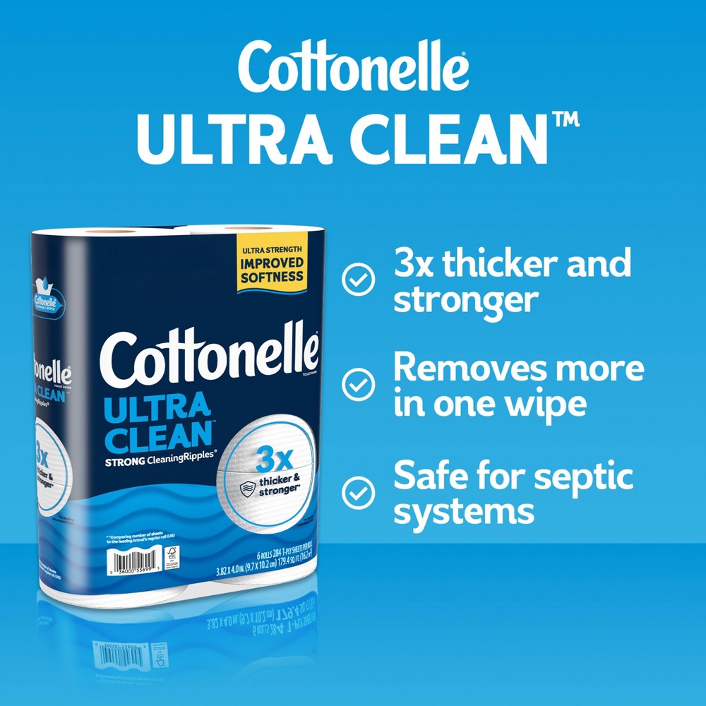 Cottonelle Ultra Clean Toilet Paper, 30 Mega Rolls, 284 Sheets per Roll - package details